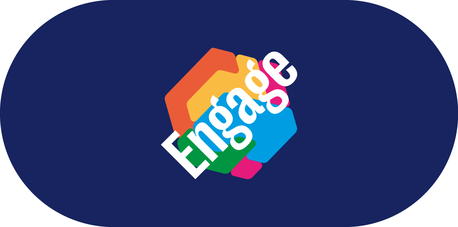 Logo coloré avec l'inscription "Eidgros" en lettres blanches, entouré de formes géométriques multicolores sur un fond bleu foncé.