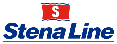 Stena Line logo with a red flag featuring a white 'S' and the words 'Stena Line' in blue.