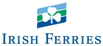 Irish Ferries logo with a shamrock and green, white, and blue waves.