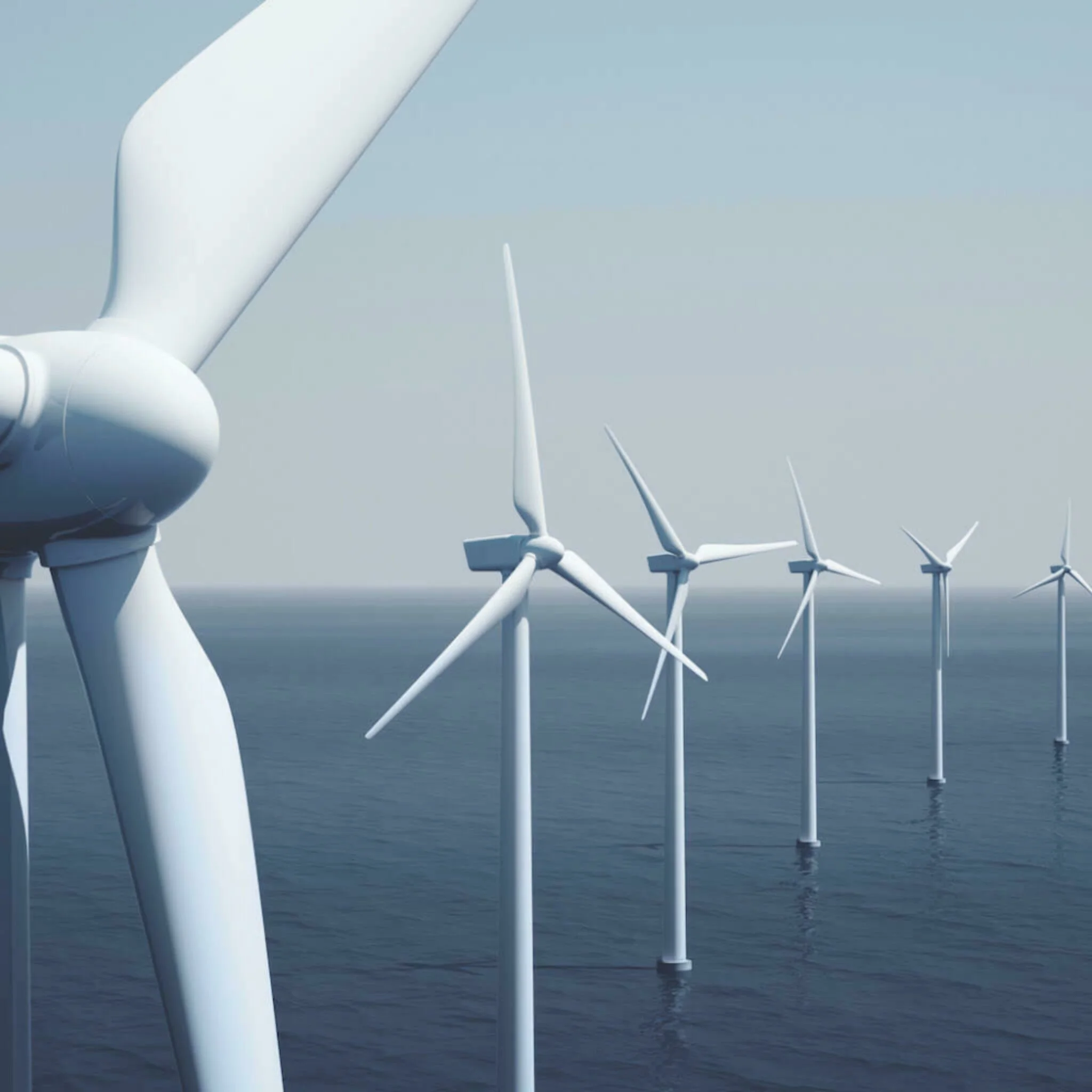 Offshore wind turbines in the ocean.