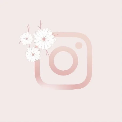 Instagram logo with white flowers and pink accents on a light pink background.