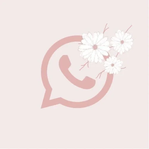Pink WhatsApp logo with white flowers on a light pink background