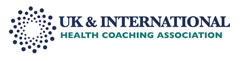 UK & International Health Coaching Association logo with circular dotted design