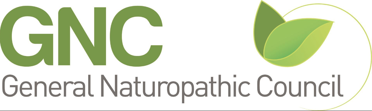 GNC logo with green leaves and text 'GNC General Naturopathic Council'