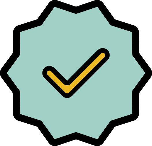 Illustration of a tick mark inside a star shaped seal of approval mark to represent 'establishes consumer trust'.