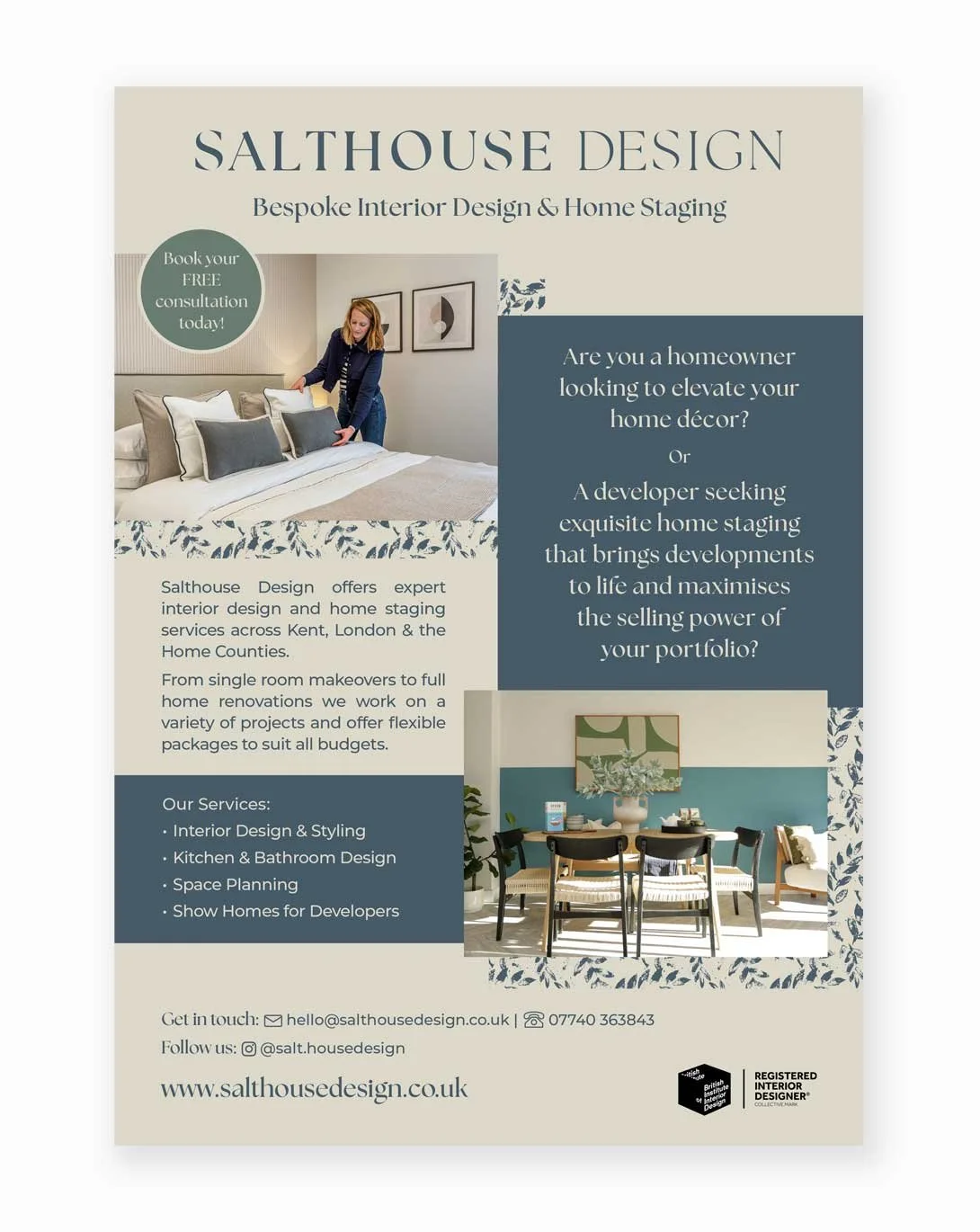 A mock-up of an advet designed by Gem Creative for Salthouse Design offering interior design and home staging services.