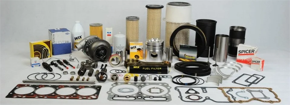 Reservdelar inklusive filter, packningar, o-ringar, vevhuslock, filterör, och andra maskindelar.