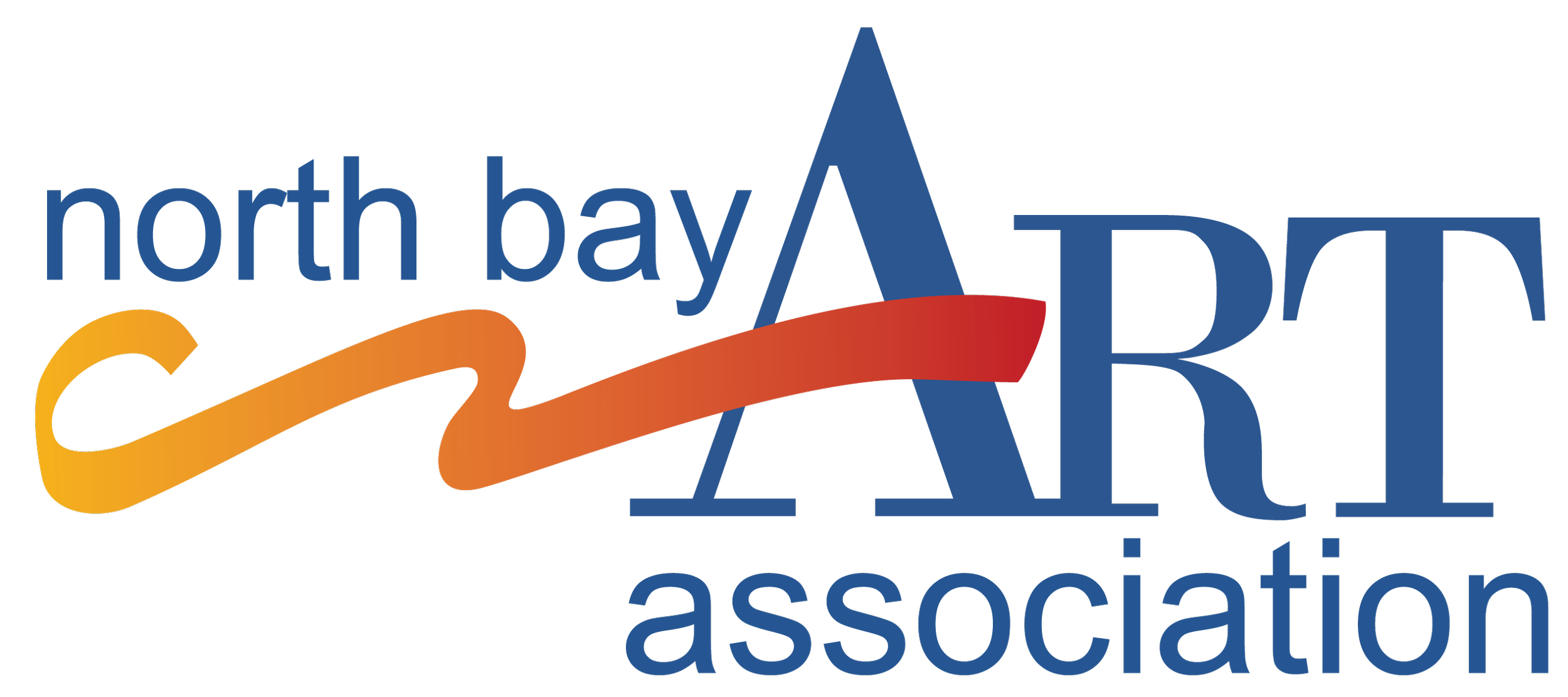 Logo of North Bay Arts Association with stylized text and graphic elements in blue, orange, and red.