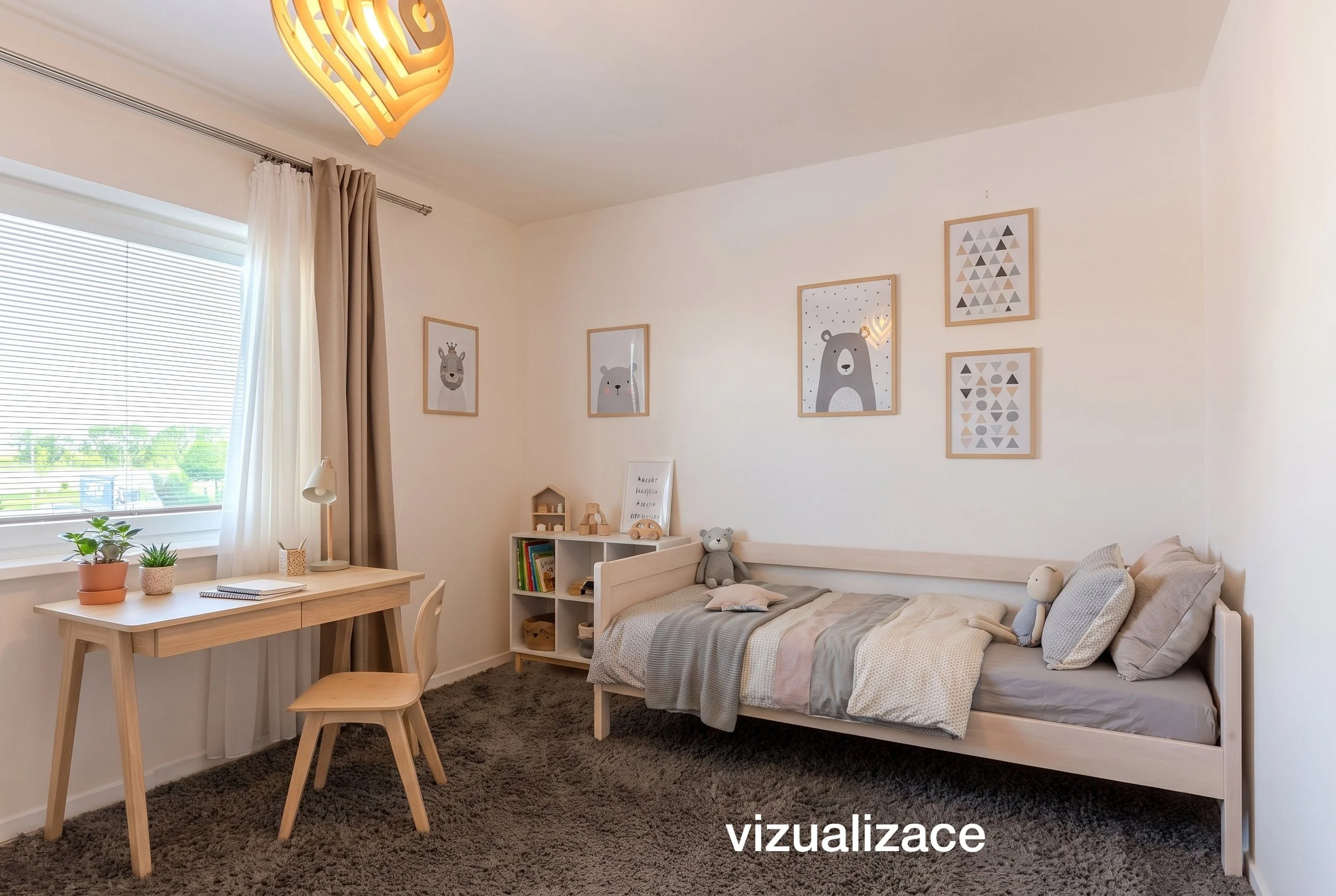 Fotografie pokoje - přeměna na dětský pokoj po vizualizaci.