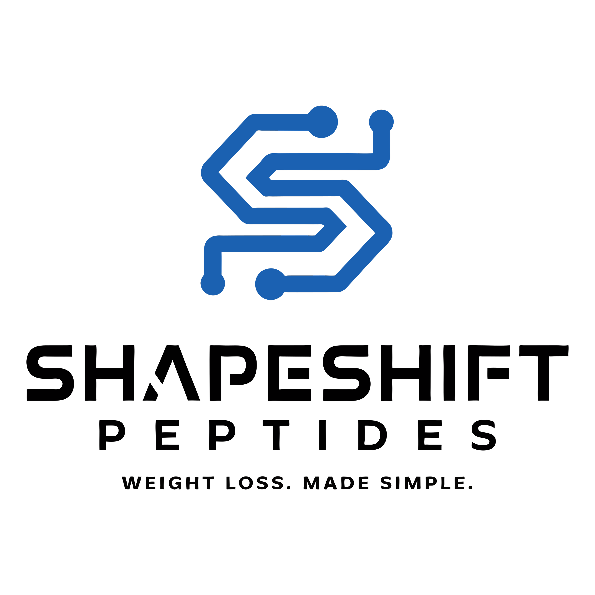 Logo for Shapeshift Peptides, featuring a stylized letter 'S' made of circuit-like lines with circles at the ends, and the slogan 'Weight Loss. Made Simple.' underneath.
