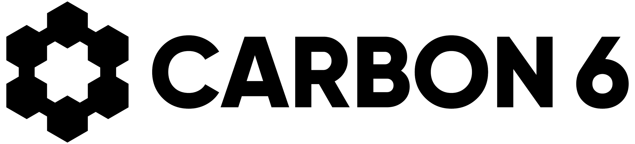 Logo for Carbon6 featuring a hexagonal hydrogen molecule symbol and the word Carbon6 in bold uppercase letters.