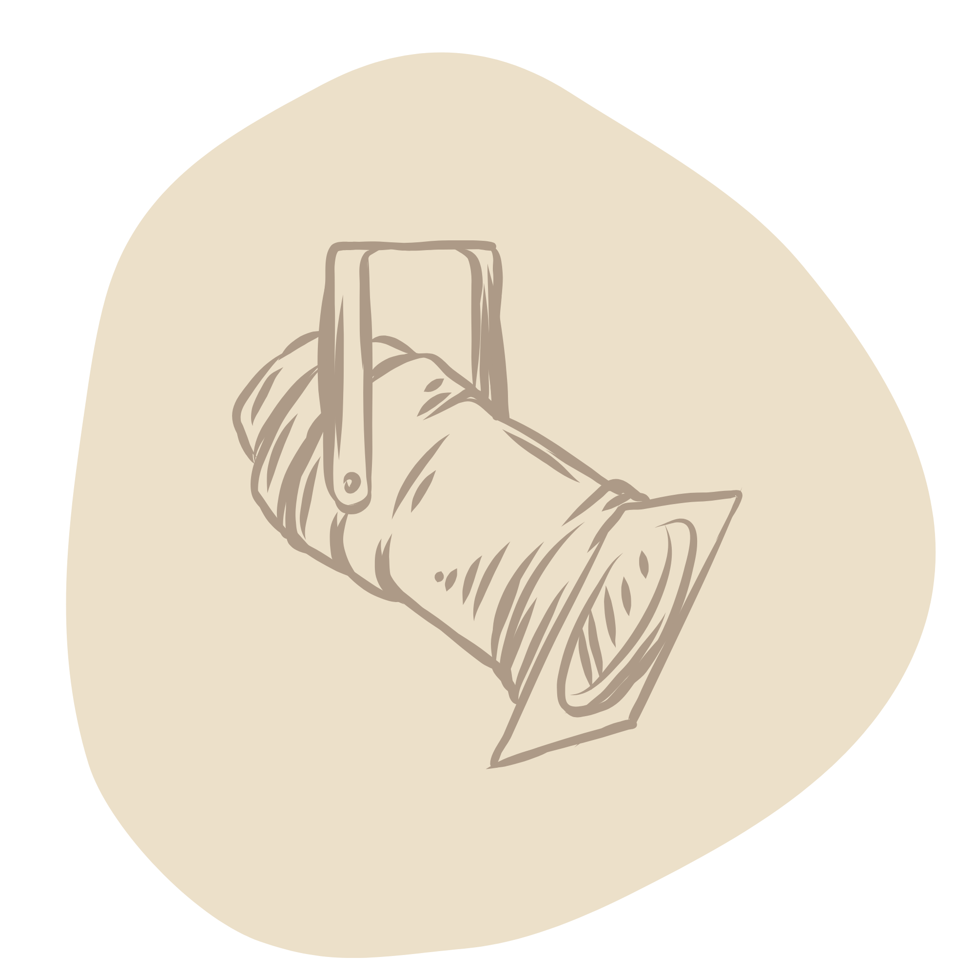 Line drawing of a rolled-up sleeping bag or blanket on top of a bed or similar surface, with a handle or strap attached to the side.