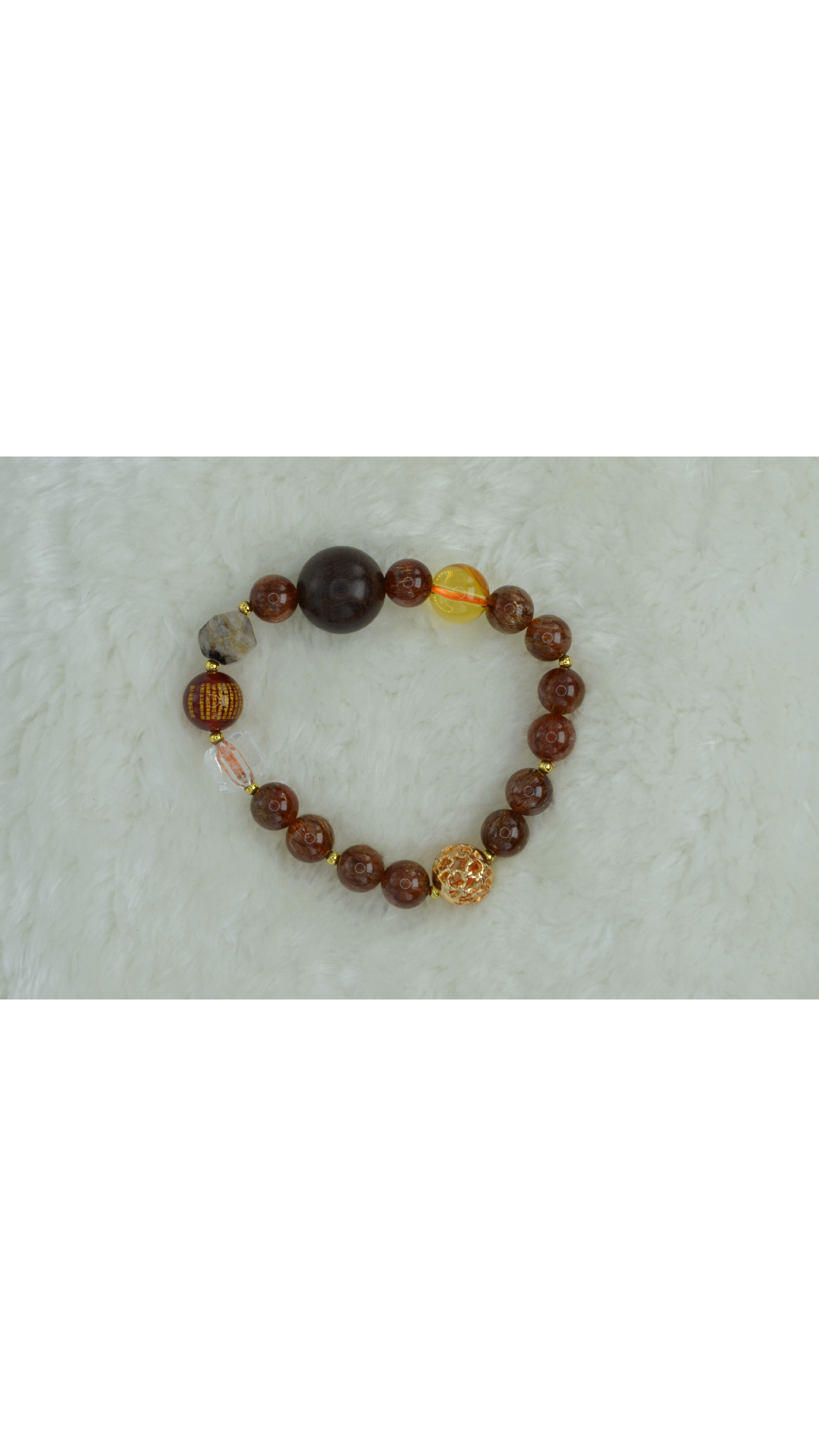 Black Golden Super Seven & Red Agate Heart Sutra Bracelet