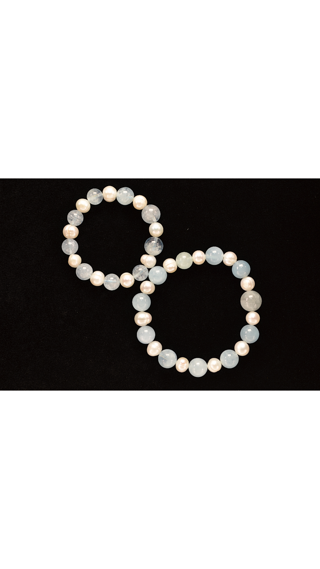 Aquamarine & Pearl Family Bracelet Set