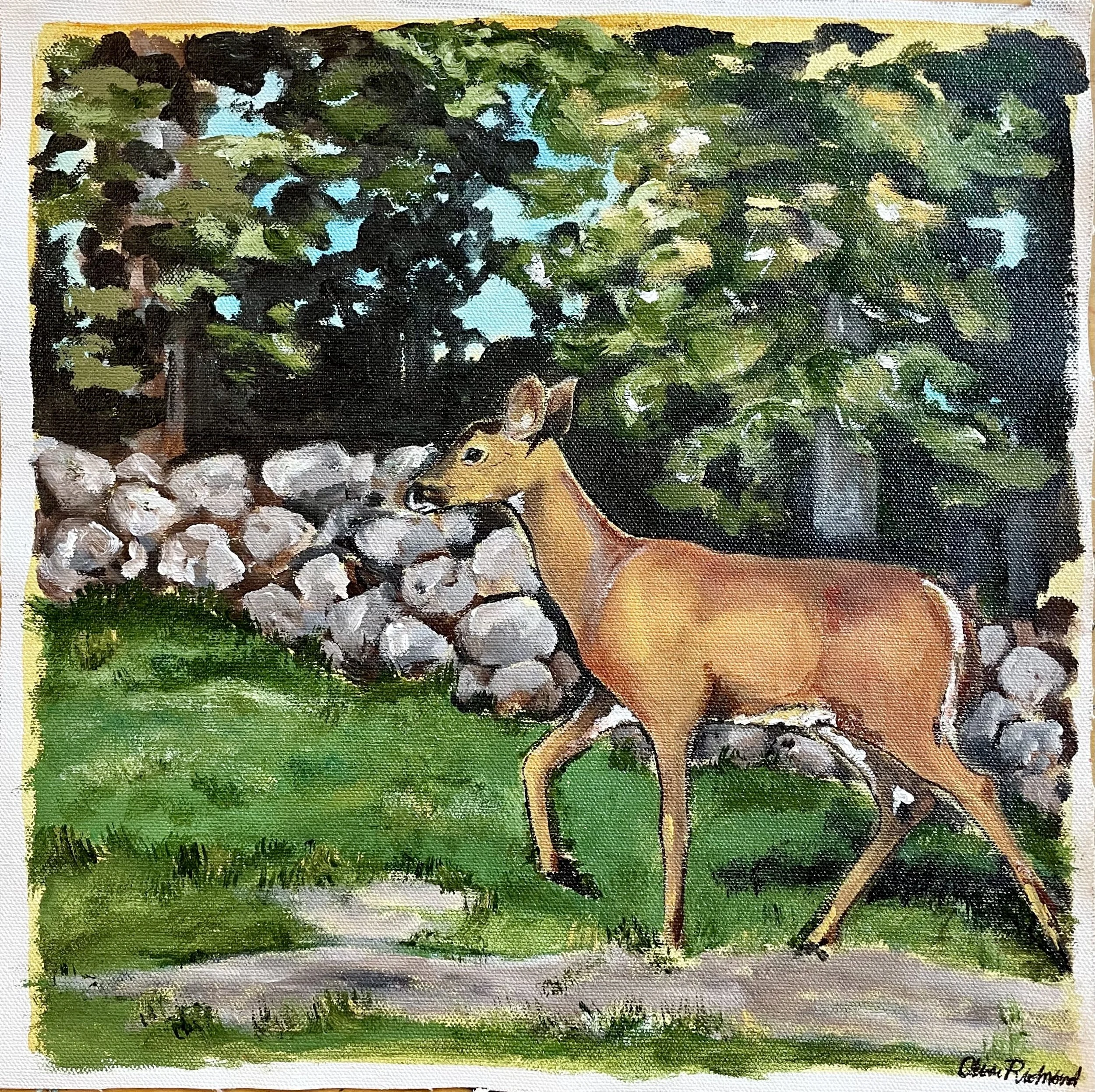 Doe on LDI, Summer 2024.
12x12 Acrylic on loose canvas.
Completed for a summer show hosted by Colorfield Coffee Co.
