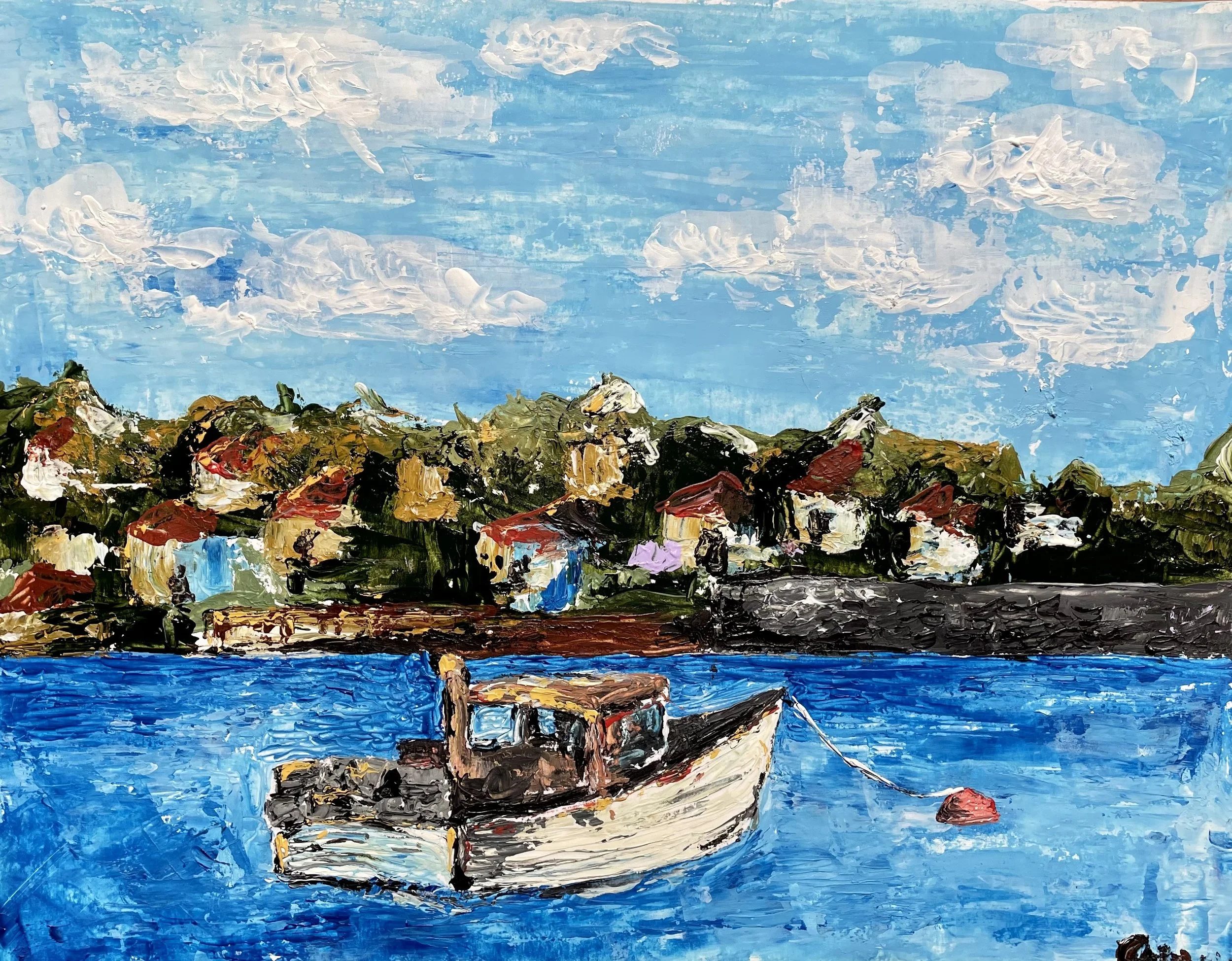 Stonington Maine, Fall 2023.
11x14 Acrylic and Pallet Knife on Paper.
Playing with paint application and texture, fun but challenging. 