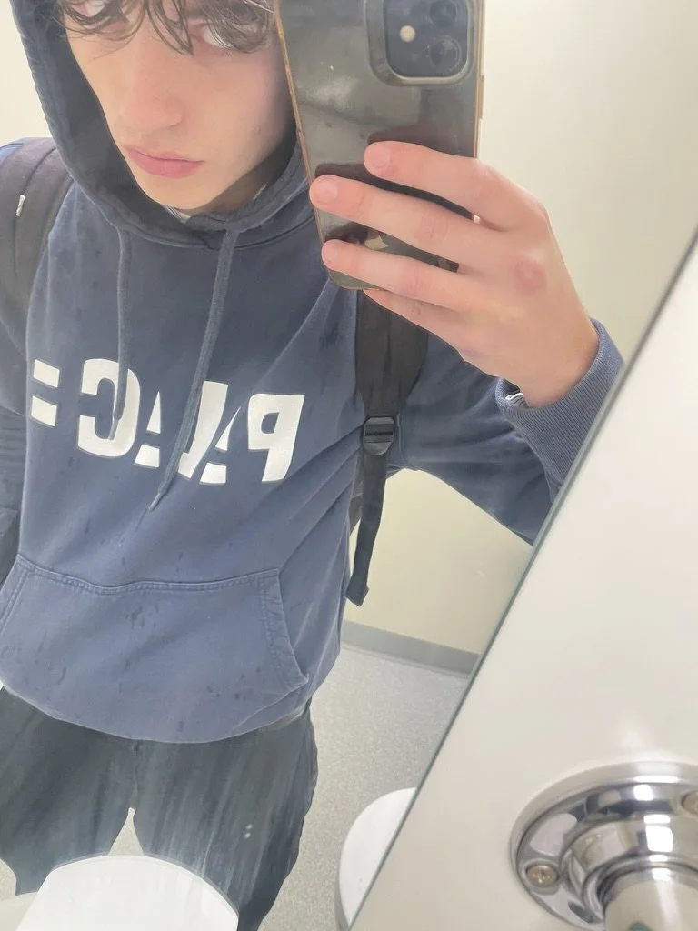 Archie Forde in a Morrison's bathroom looking badass.