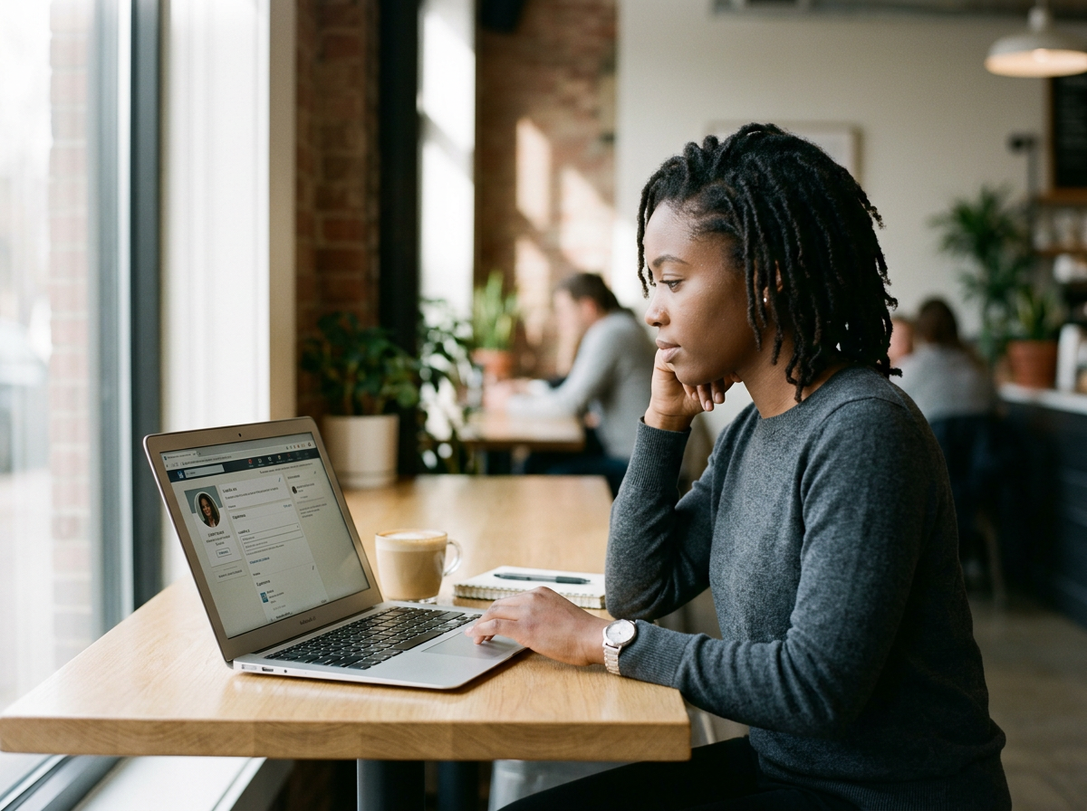 A person updating their LinkedIn profile on a laptop
