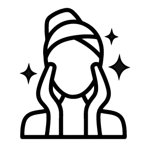 Line art illustration of a person with long hair, wearing headphones, with stars around their head.