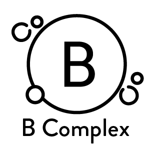 Illustration of a B vitamin complex molecule with "B Complex" text.