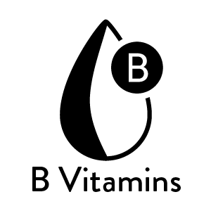 Icon representing B vitamins with a stylized droplet and letter B