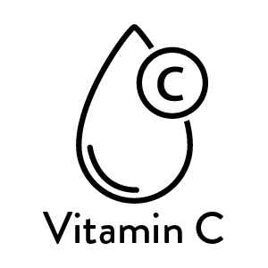Outline drawing of a droplet with a "C" symbol, labeled "Vitamin C."