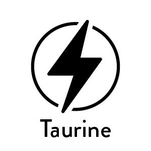 Black lightning bolt in a circle with the word 'Taurine' underneath.