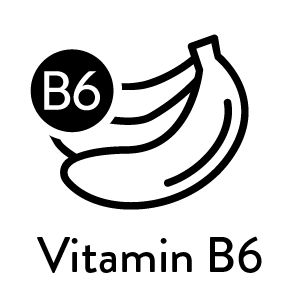 Banana outline illustration with Vitamin B6 label