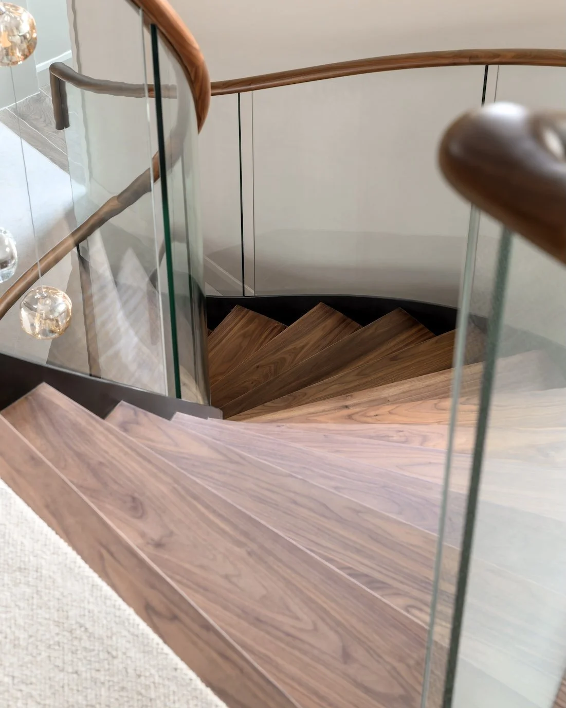 A natural walnut finished staircase