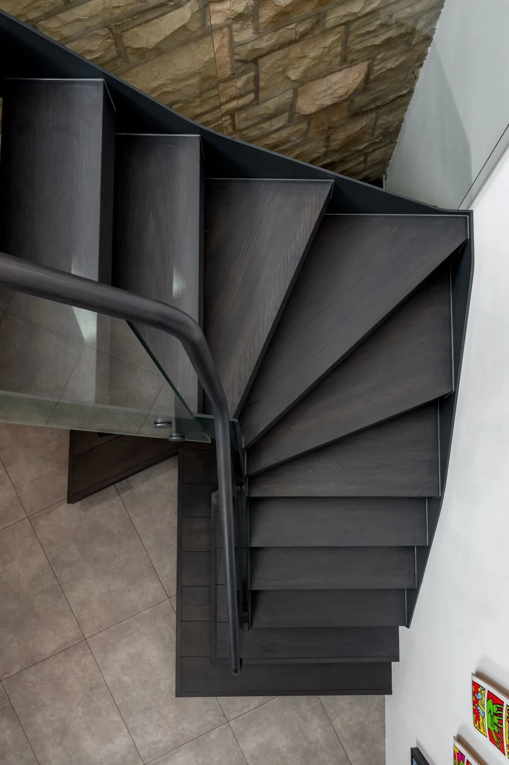 A graphite finished staircase