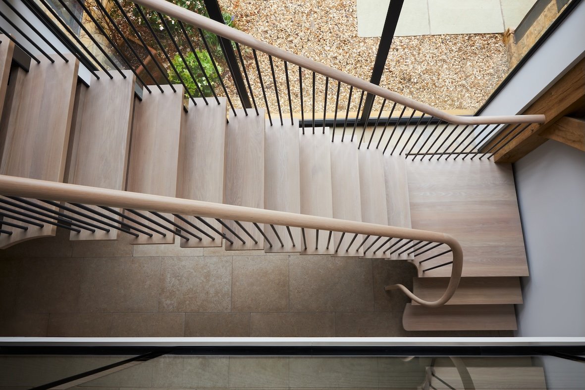 An almond finished staircase