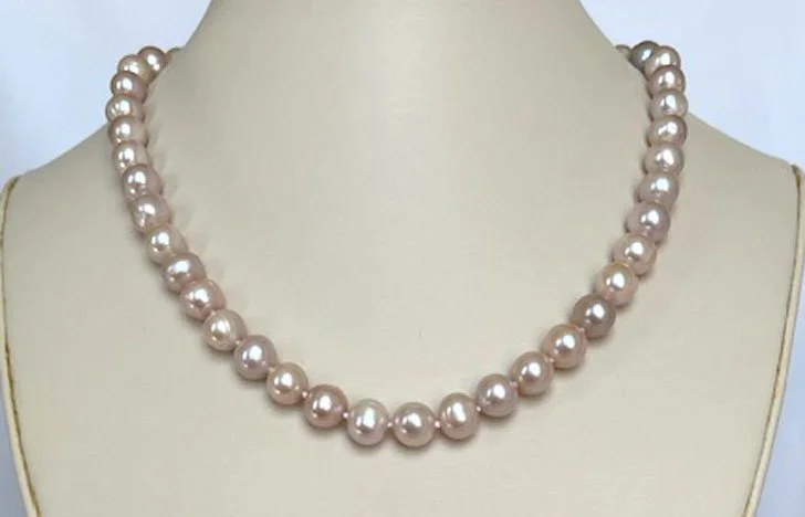 8MM Pink Pearl Necklace with Silver Clasp