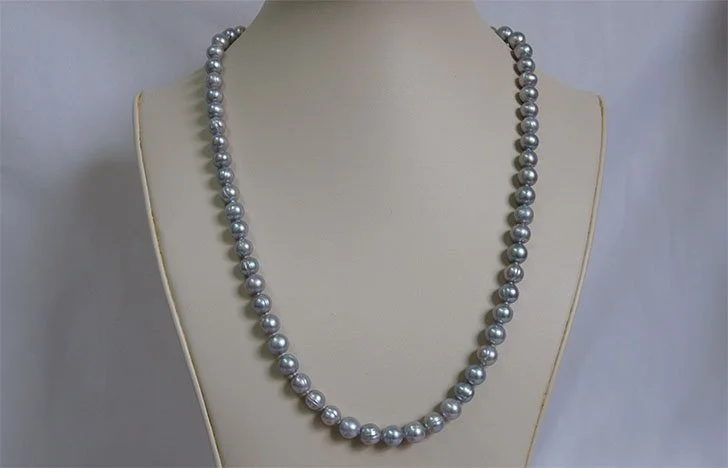 8MM Grey Pearl Necklace with Magnetic Clasp