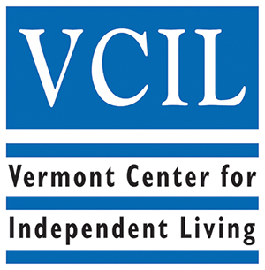 Logo for Vermont Center for Independent Living (VCIL), featuring blue and white colors with the text "VCIL" and "Vermont Center for Independent Living."