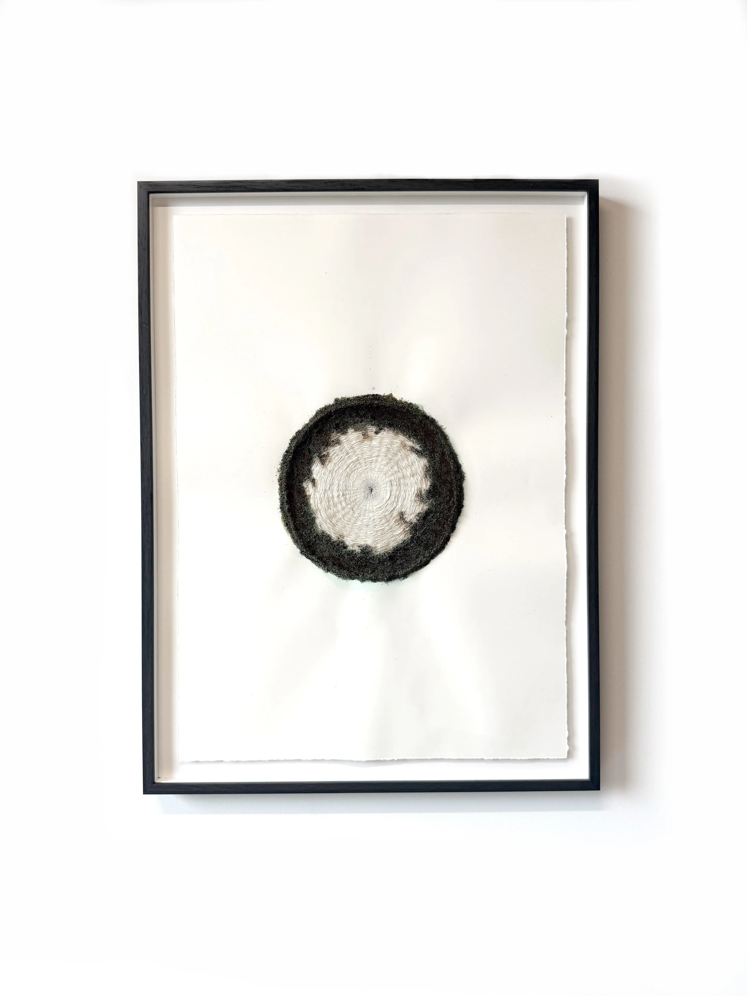 'The Beginnings of Understanding', Woven pure silk thread, pumice gel and liquid rust on paper, 70 x 53 cm, 2025