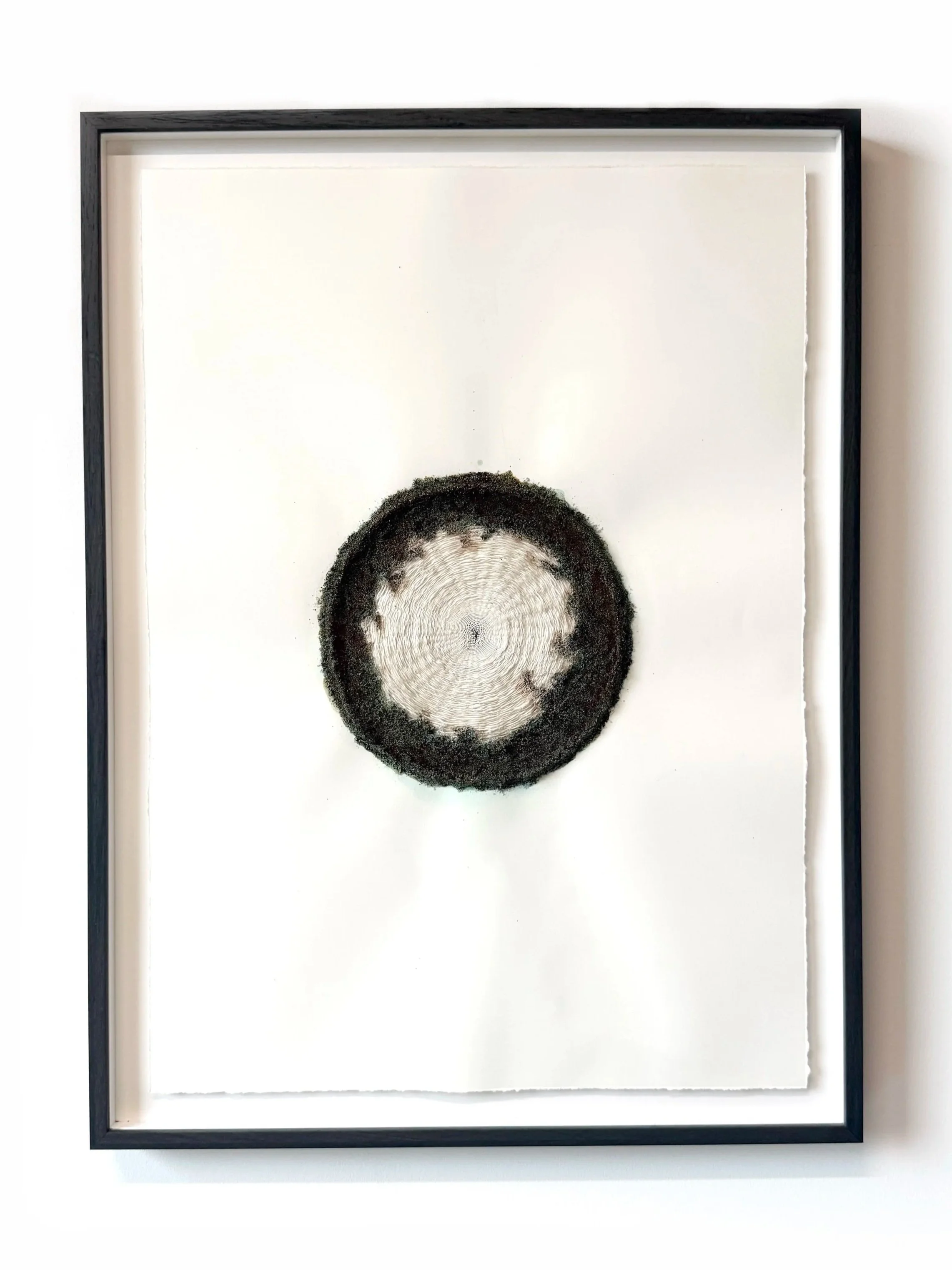'The Beginnings of Understanding', Woven pure silk thread, pumice gel and liquid rust on paper, 70 x 53 cm, 2025