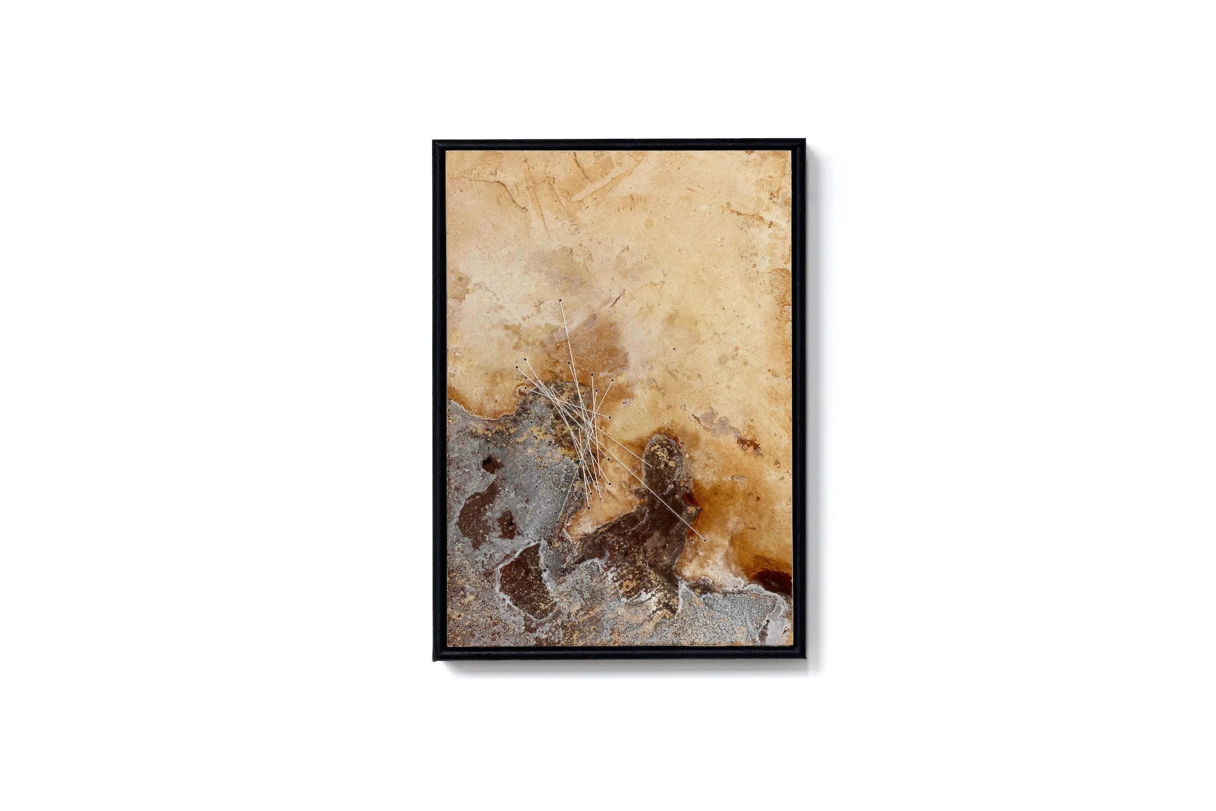 9. Poppy Lennox 'Echoes of the Land IX', Plaster, liquid rust, copper powder, crystallised salt and pure silk thread on wood, 21 x 16 cm, 2024 Image © Demelza Lightfoot.JPG