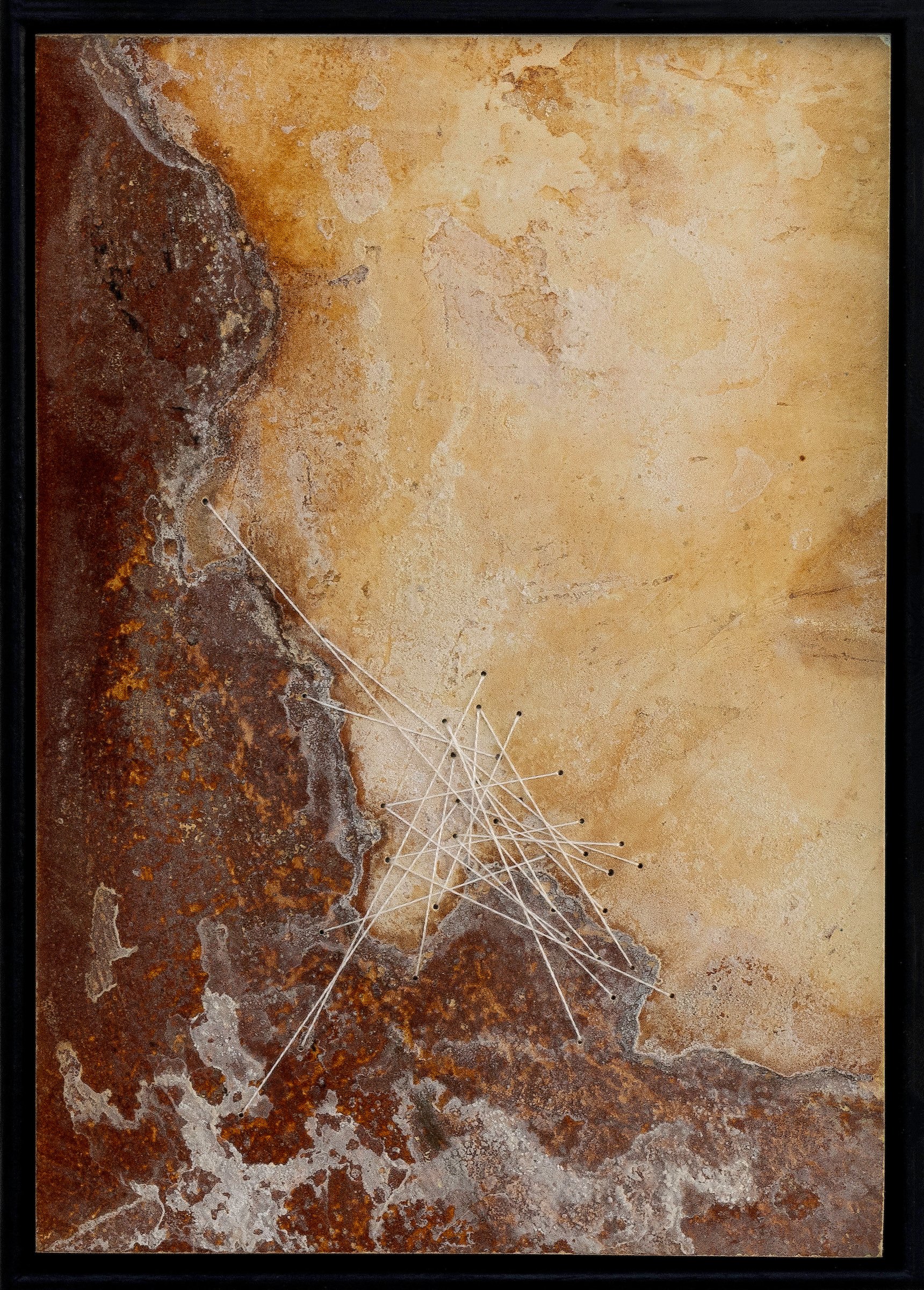 3. Poppy Lennox 'Echoes of the Land III', Plaster, liquid rust, copper powder, crystallised salt and pure silk thread on wood, 21 x 16 cm, 2024 Image © Demelza Lightfoot_cropped.JPG