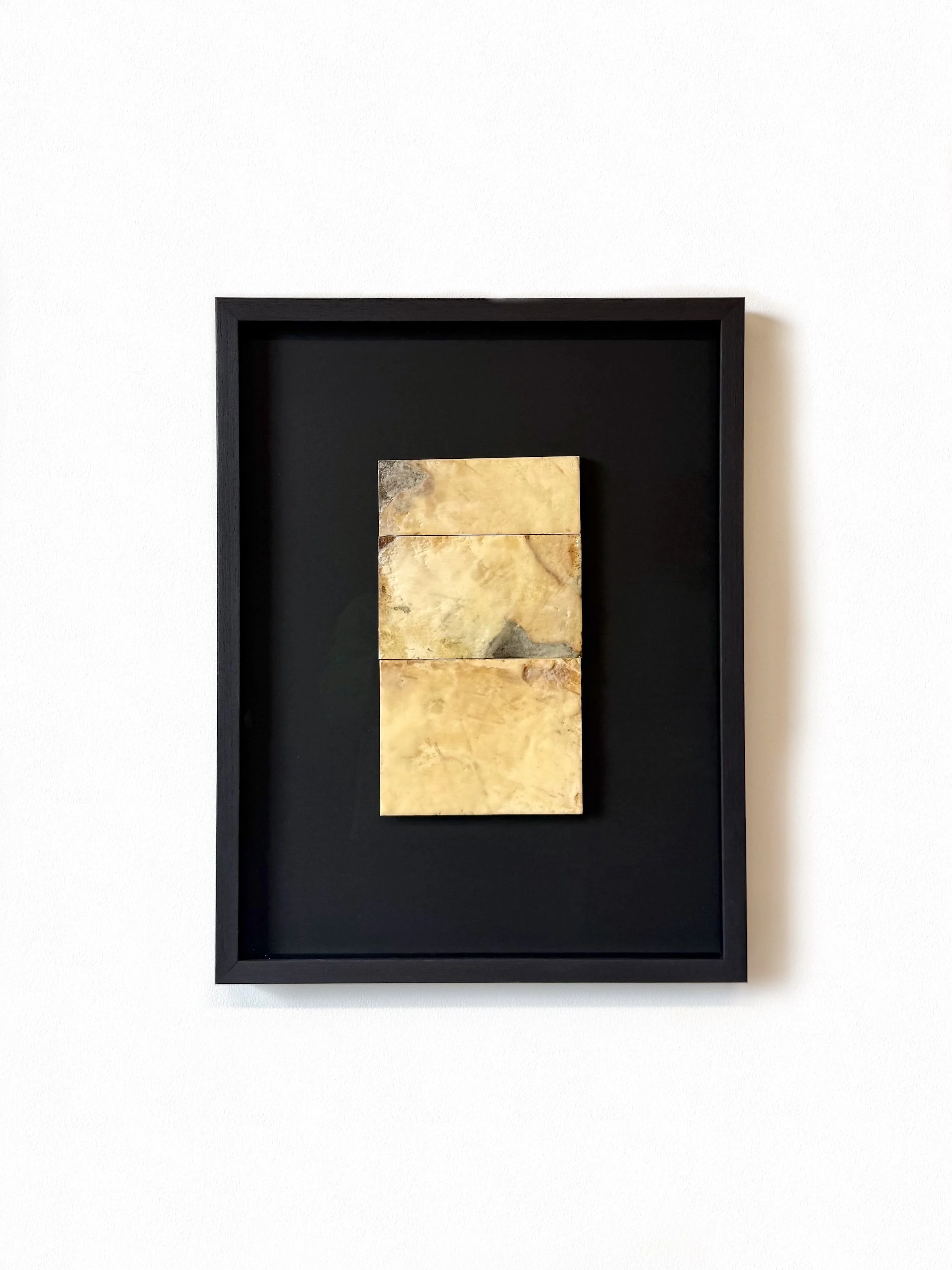Still Land II, 2025, Plaster, liquid rust, copper powder, crystallised salt and beeswax on birch plywood, 47 x 36 cm, 2026