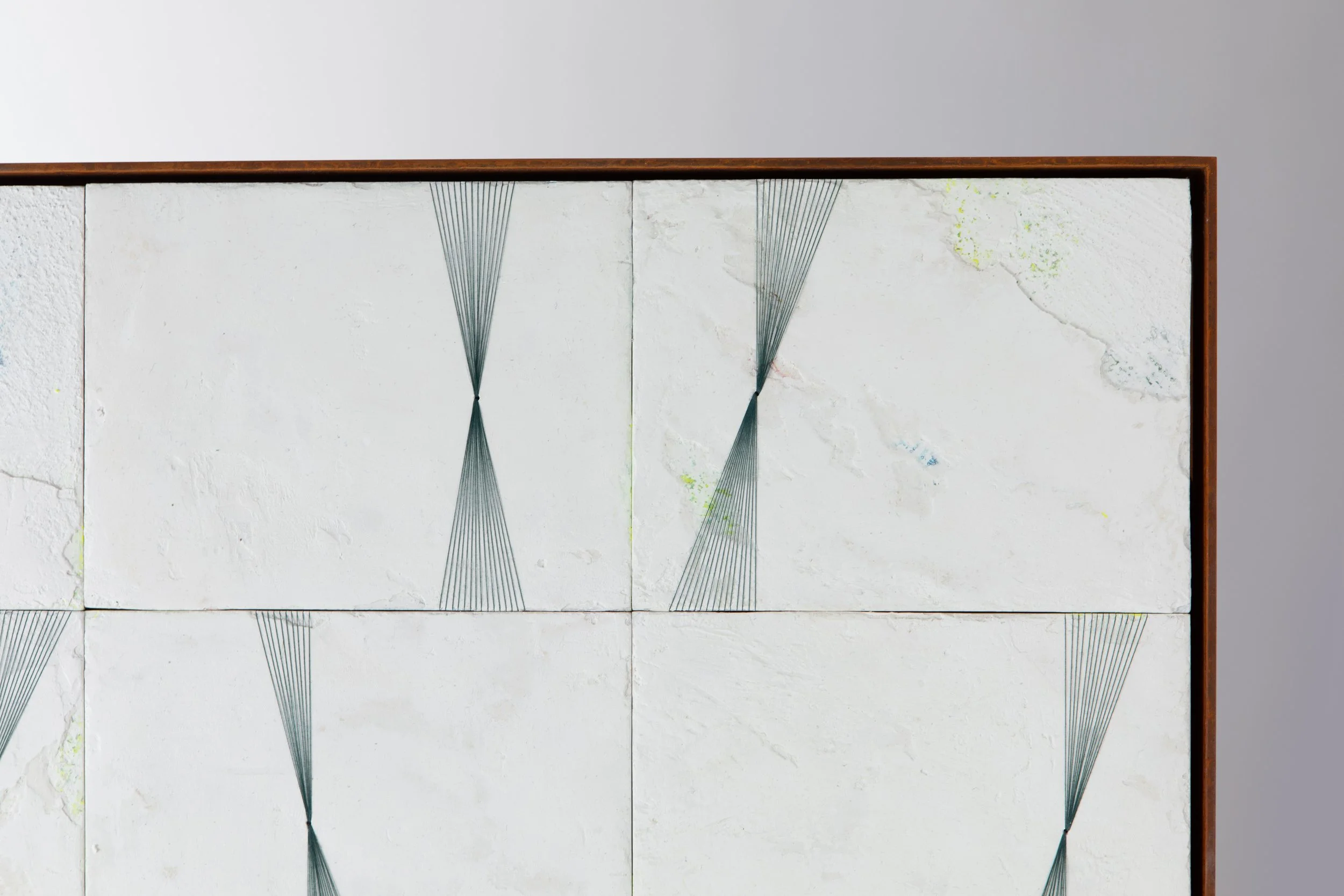 'Energy Lines', Plaster, acrylic and thread on birch plywood, 16 paneled piece, 72 x 56 cm, 2023 Image © Georgie Beattie.jpg