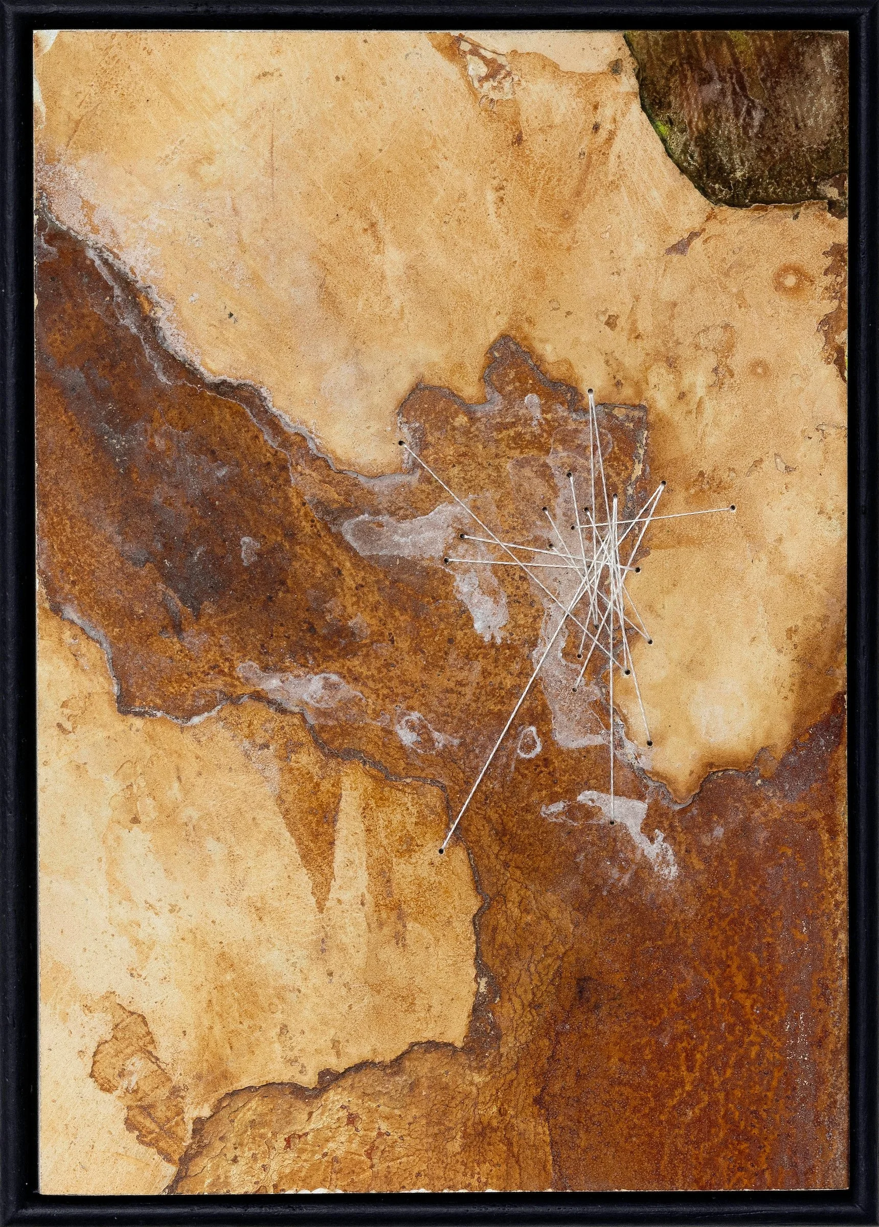 7.  Poppy Lennox 'Echoes of the Land VII', Plaster, liquid rust, copper powder, crystallised salt and pure silk thread on wood, 21 x 16 cm, 2024 Image © Demelza Lightfoot_cropped.JPG