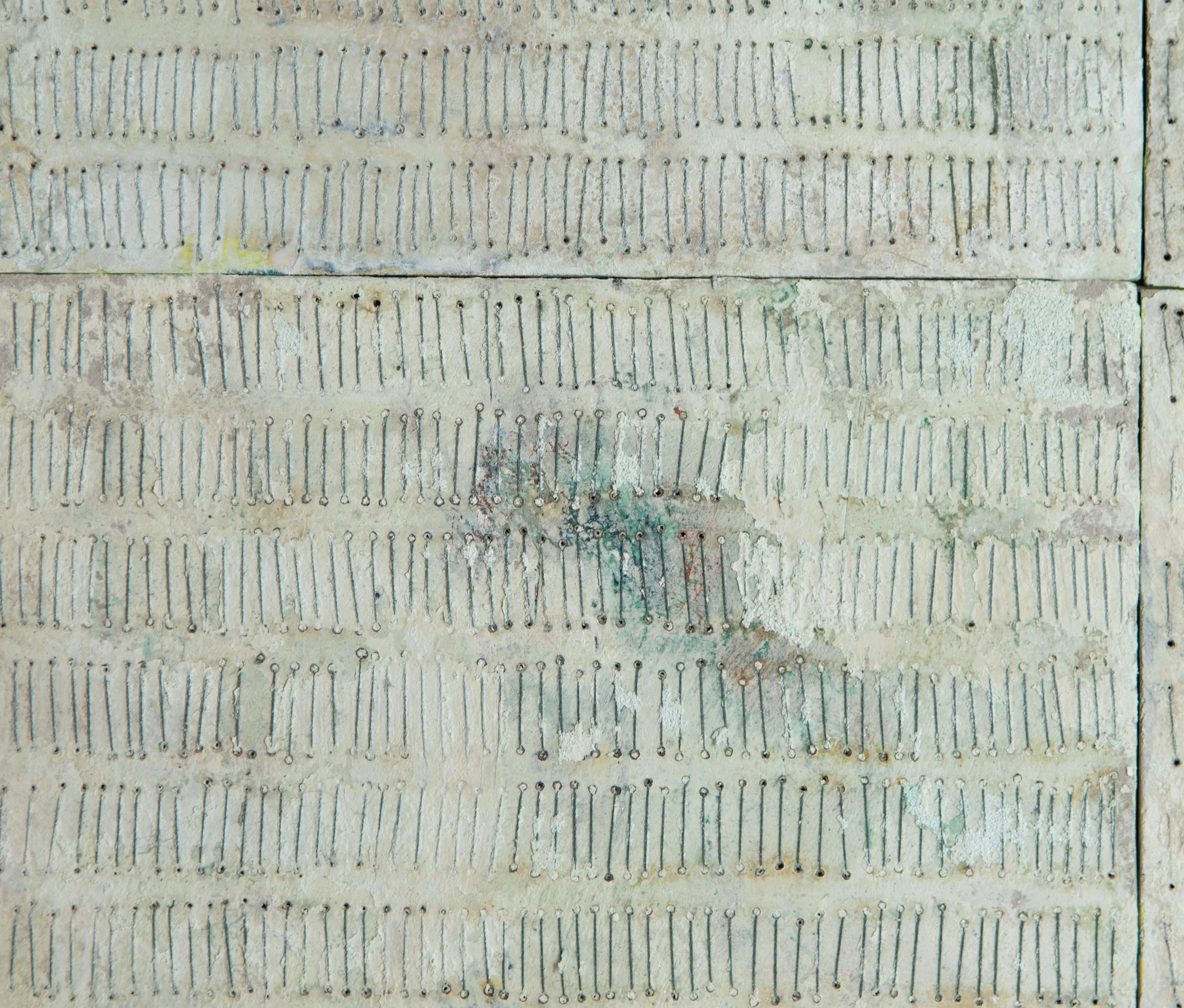 Poppy Lennox, 'No Matter, We Are But One', 2024, paint, plaster, glue and stitched thread on wood, framed in Corten steel, 47 x 47 x 4 cm, Image © Georgie Beattie_detail 2.JPG
