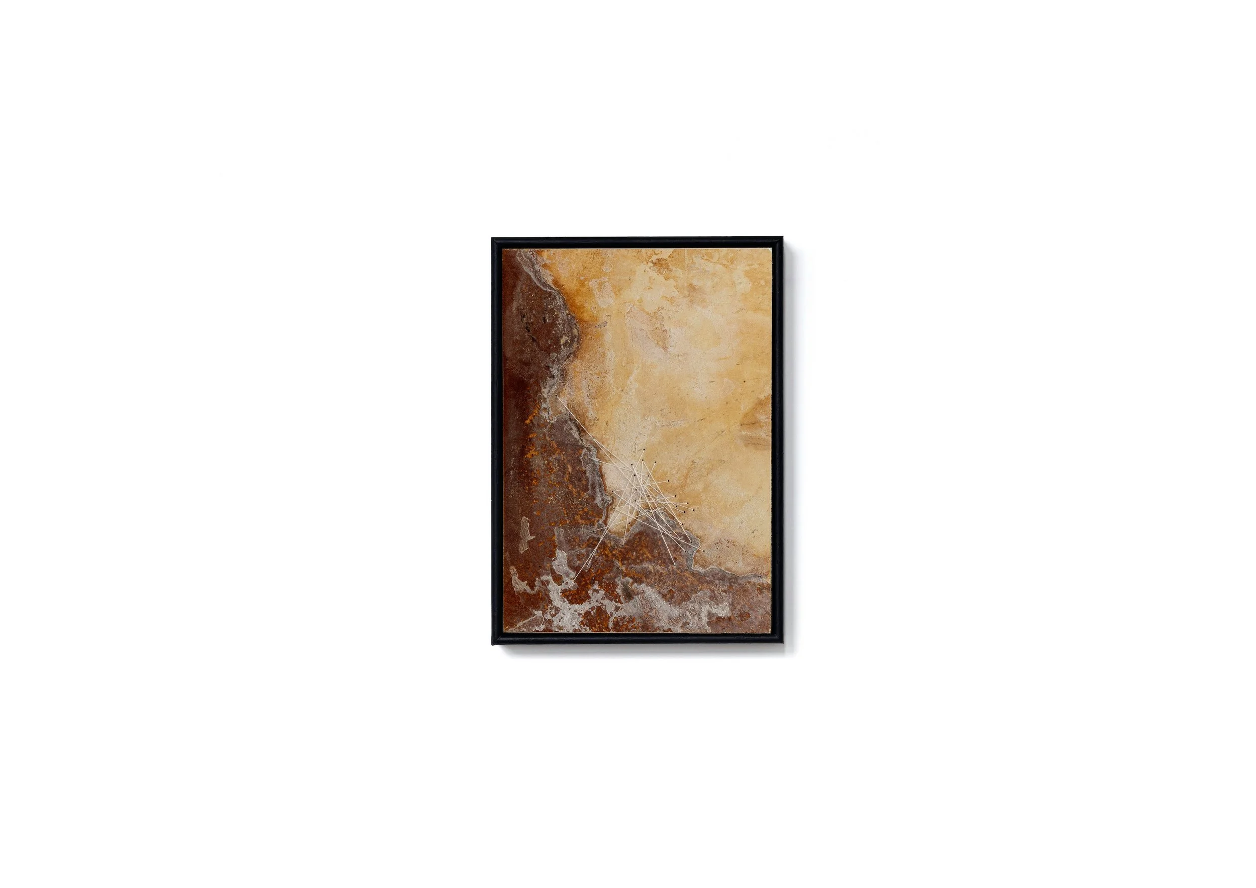 Poppy Lennox 'Echoes of the Land III', Plaster, liquid rust, copper powder, crystallised salt and pure silk thread on wood, 21 x 16 cm, 2024 Image © Demelza Lightfoot.jpg