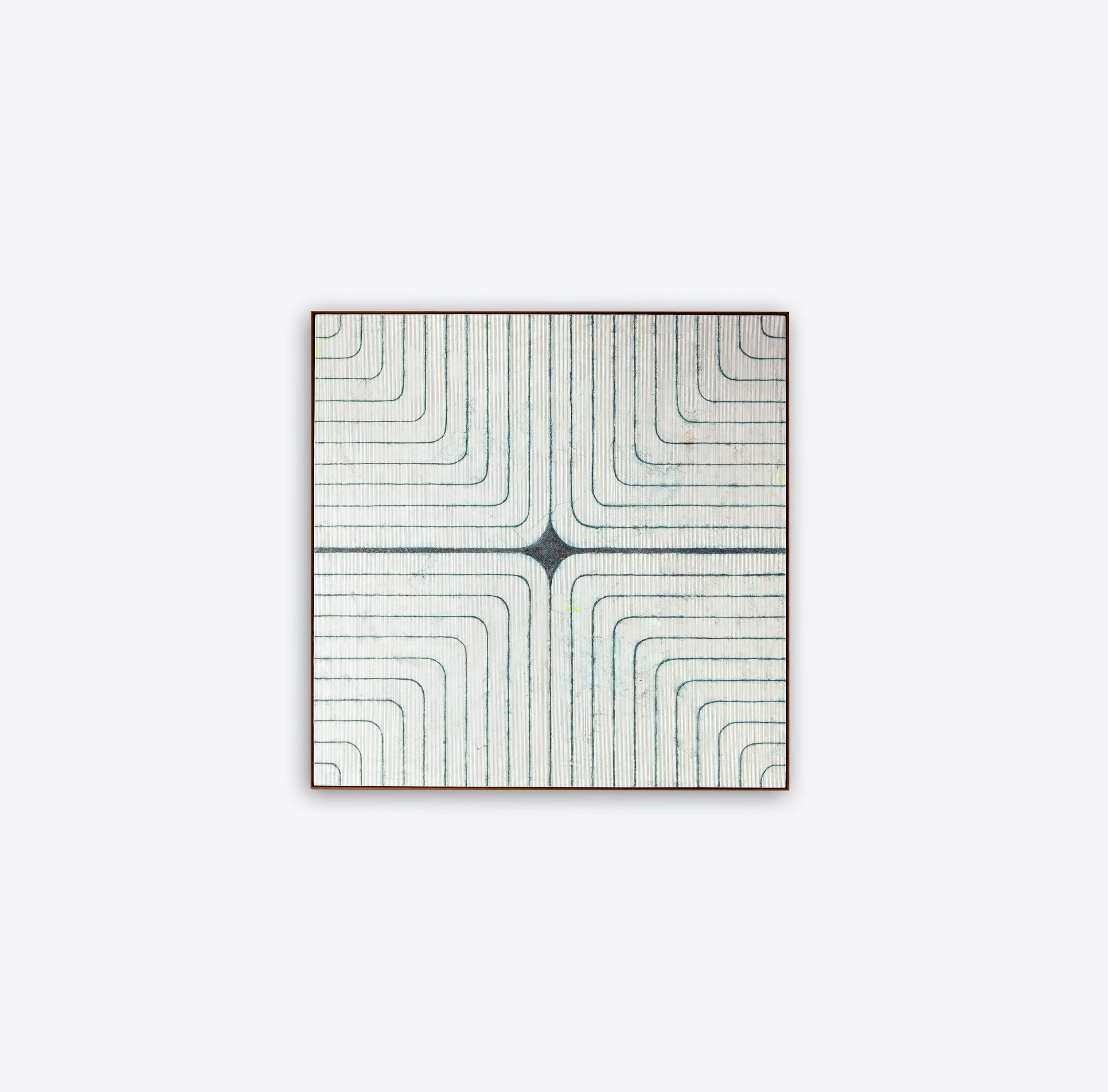 'To Be in the Depths of Matter', Plaster, acrylic, pumice gel and thread on birch plywood, 90 x 90 cm, 2023
