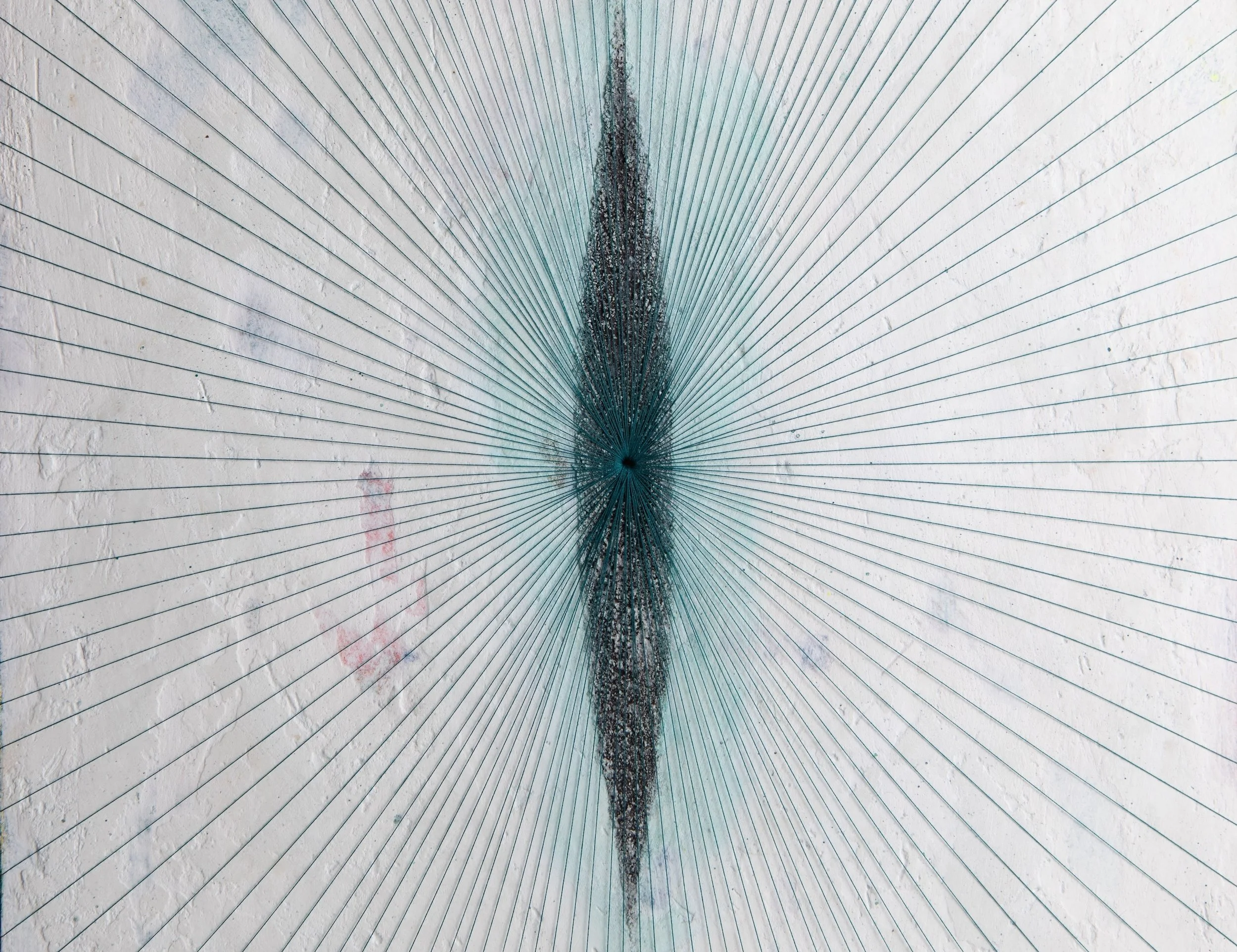 Poppy Lennox, 'The Trinity', Plaster, acrylic, pumice gel, copper powder and thread on birch plywood in Corten steel frames, triptych, each piece 57 x 31 cm, 2023 Image © Georgie Beattie_detail 2.jpg