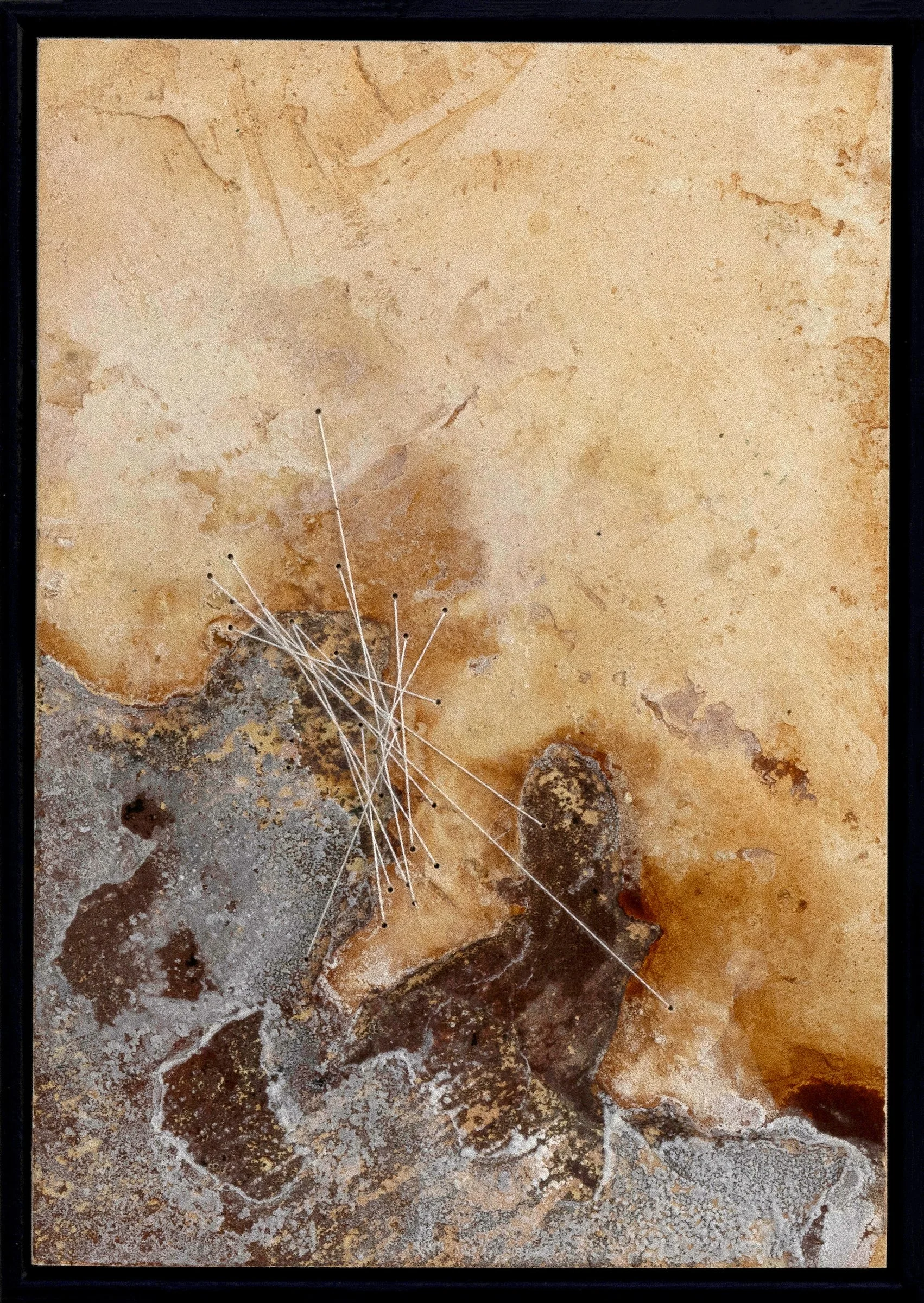 9. Poppy Lennox 'Echoes of the Land IX', Plaster, liquid rust, copper powder, crystallised salt and pure silk thread on wood, 21 x 16 cm, 2024 Image © Demelza Lightfoot_cropped.JPG