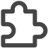 A black puzzle piece icon on a white background.