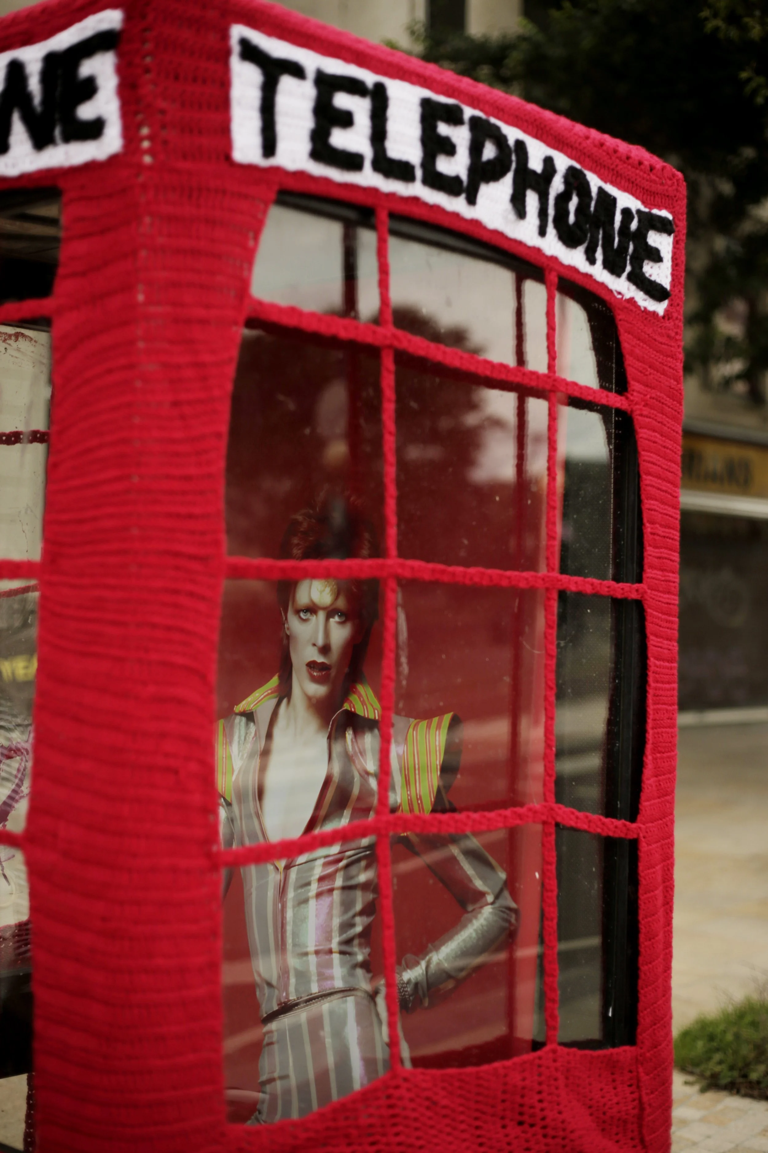 Crochet Phone Box at The Court House, Bangor