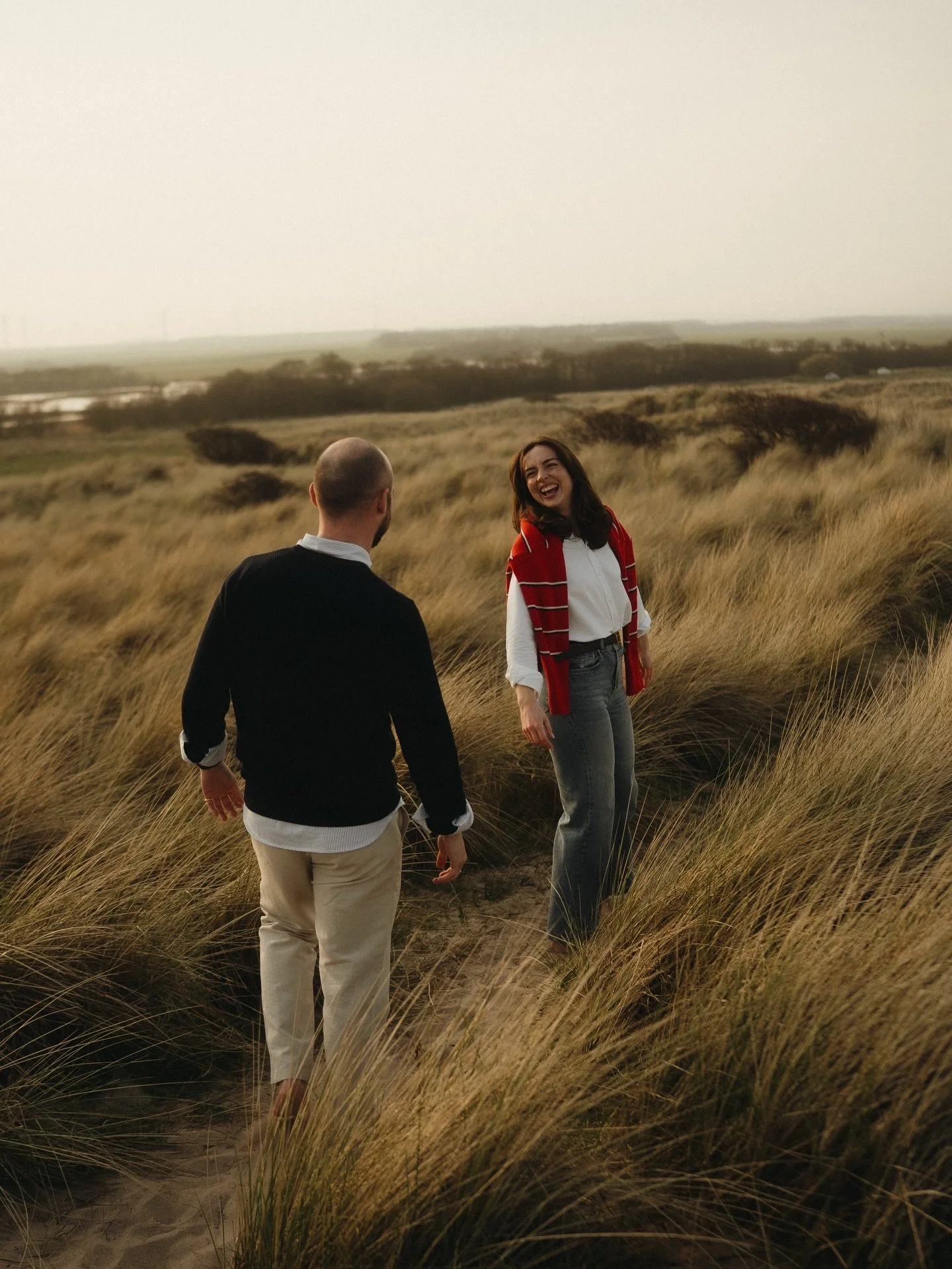 Perfect March evening for Izzy &amp; Jack&rsquo;s pre-wedding shoot 🤍

We climbed the dunes at Druridge Bay, wandered barefoot along the shore, and soaked in the most magical light , it was simply amazing.

I already can&rsquo;t wait for their weddi
