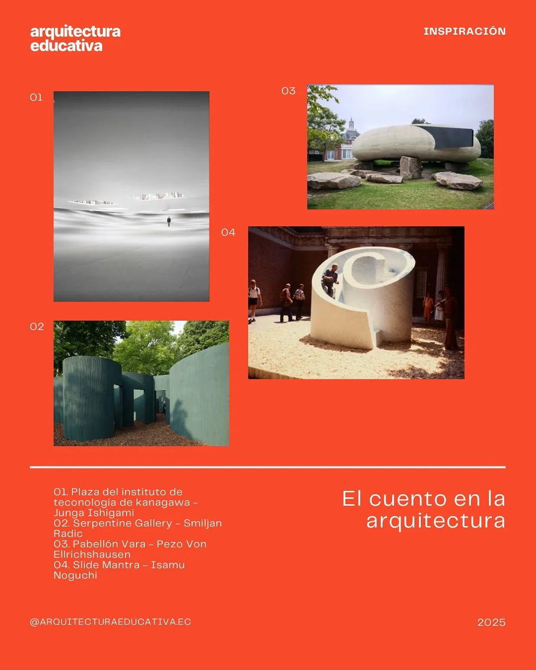 Una recopilaci&oacute;n de espacios que cuentan una historia. ✨

El aprendizaje necesita inspiraci&oacute;n.
Y los espacios pueden ser esos narradores que despiertan emoci&oacute;n, curiosidad y asombro. 

La arquitectura tiene un poder profundo sobr